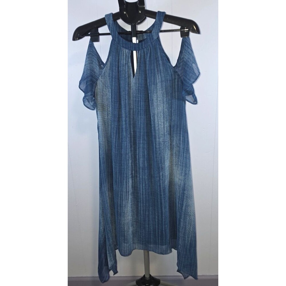 Chico's Chicos Blue Open Shoulder Asymmetrical Hem Size 1.5 Approx Size 8 M